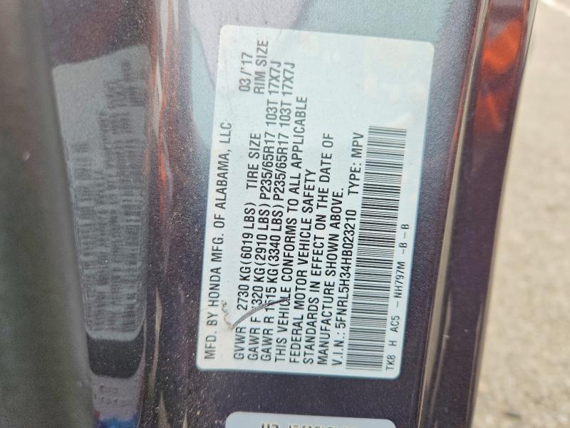 53913286 :رقم المزاد ، 5FNRL5H34HB023210 vin ، 2017 Honda Odyssey مزاد بيع
