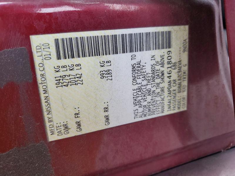 Aukcja sprzedaży 2010 Nissan Altima, vin: 1N4AL2AP0AN461809, numer aukcji: 53984976