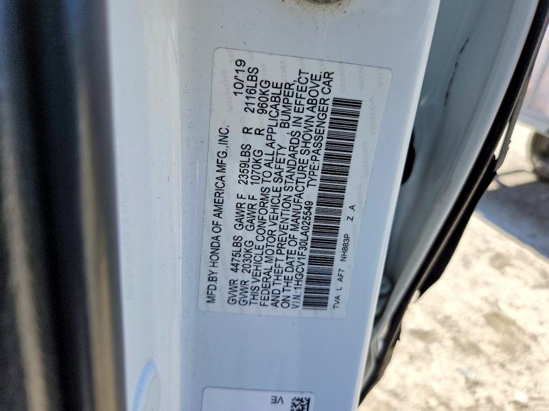 52549726 :رقم المزاد ، 1HGCV1F30LA025549 vin ، 2020 Honda Accord مزاد بيع