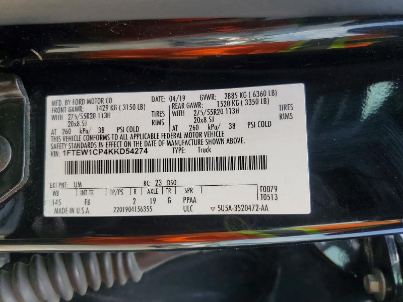 Продажа на аукционе авто 2019 Ford F150, vin: 1FTEW1CP4KKD54274, номер лота: 53776506
