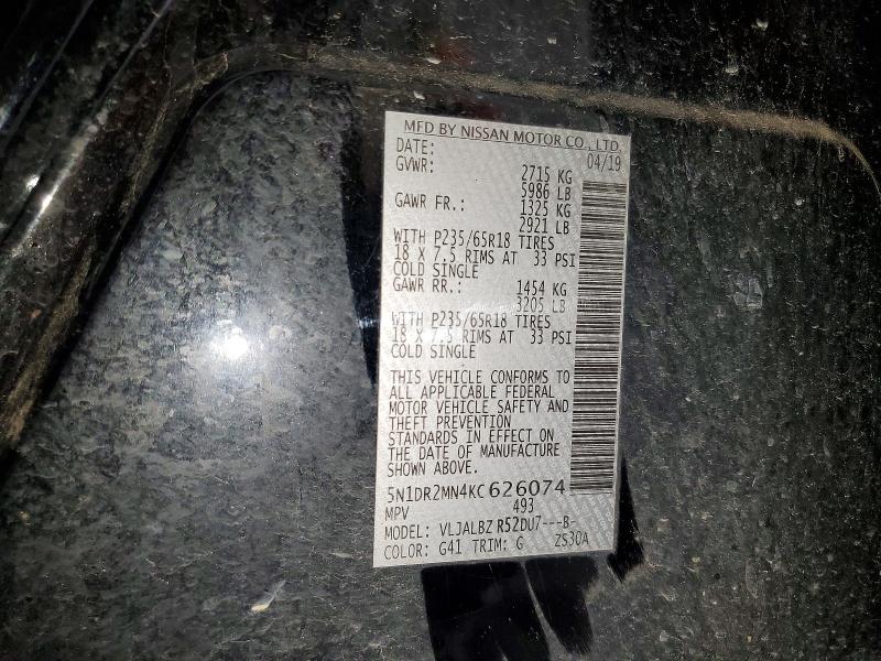 54458436 :رقم المزاد ، 5N1DR2MN4KC626074 vin ، 2019 Nissan Pathfinder مزاد بيع