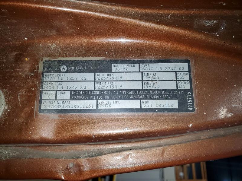 Продаж на аукціоні авто 1983 Dodge 1500 Ram Vans Cargo, vin: 2B7HB23H7DK311231, номер лоту: 55444666