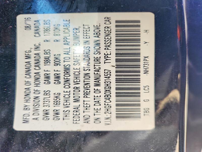 Продажа на аукционе авто 2016 Honda Civic, vin: 2HGFC4B0XGH314557, номер лота: 53950926