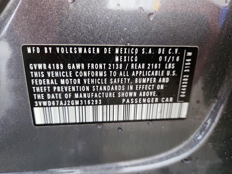 Aukcja sprzedaży 2016 Volkswagen Jetta, vin: 3VWD67AJ2GM316293, numer aukcji: 52437376
