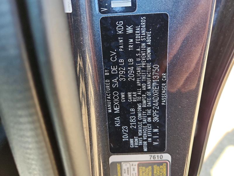 Aukcja sprzedaży 2024 Kia Forte, vin: 3KPF24ADXRE713750, numer aukcji: 52375036