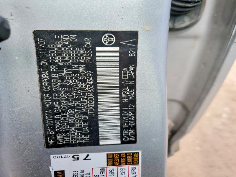 Продаж на аукціоні авто 2008 Toyota Prius, vin: JTDKB20U483343499, номер лоту: 52402846