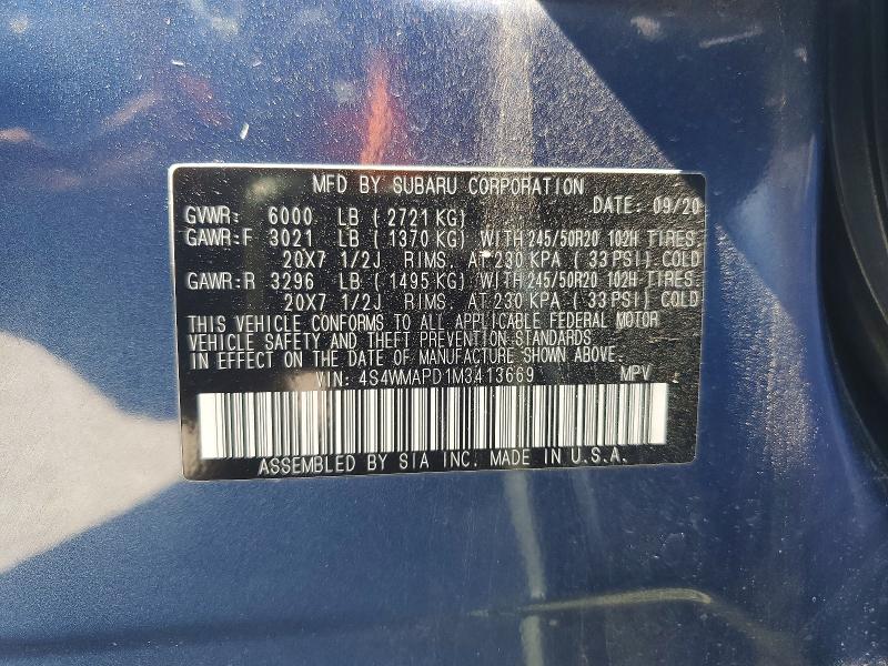 Продаж на аукціоні авто 2021 Subaru Ascent, vin: 4S4WMAPD1M3413669, номер лоту: 52836196