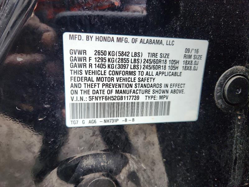 Продаж на аукціоні авто 2016 Honda Pilot, vin: 5FNYF6H52GB117739, номер лоту: 54542736