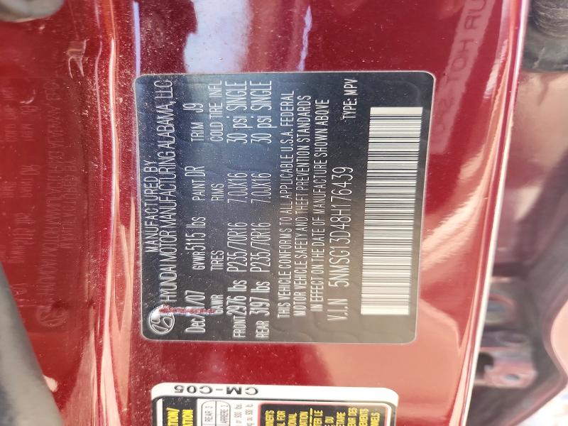 55232426 :رقم المزاد ، 5NMSG13D48H176439 vin ، 2008 Hyundai Santa Fe مزاد بيع