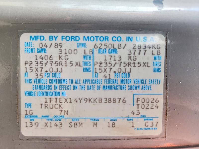 Продаж на аукціоні авто 1989 Ford F, vin: 1FTEX14Y9KKB38876, номер лоту: 52020636