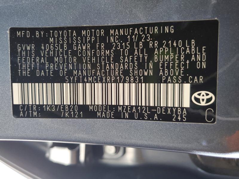52572366 :رقم المزاد ، 5YFT4MCEXRP179831 vin ، 2024 Toyota Corolla مزاد بيع