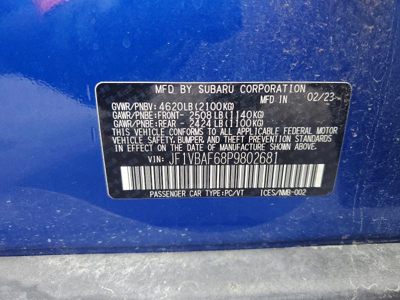Aukcja sprzedaży 2023 Subaru Wrx, vin: JF1VBAF68P9802681, numer aukcji: 53415046