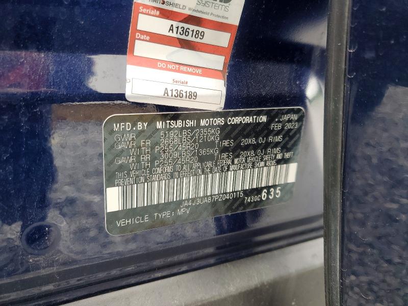 2023 Mitsubishi Outlander მანქანა იყიდება აუქციონზე, vin: JA4J3UA87PZ040115, აუქციონის ნომერი: 55110126