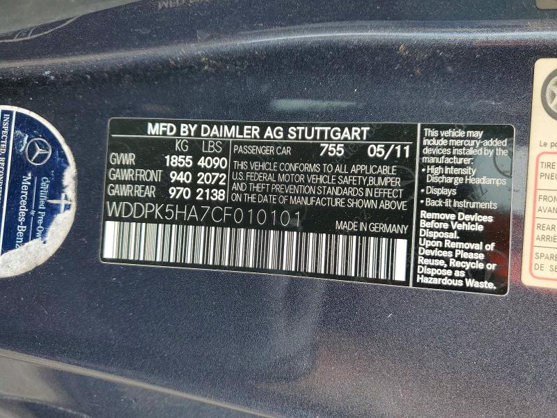 2012 Mercedes-benz Slk მანქანა იყიდება აუქციონზე, vin: WDDPK5HA7CF010101, აუქციონის ნომერი: 54469526