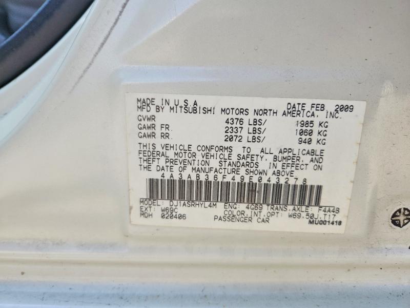 Aukcja sprzedaży 2009 Mitsubishi Galant, vin: 4A3AB36F49E043278, numer aukcji: 51863076