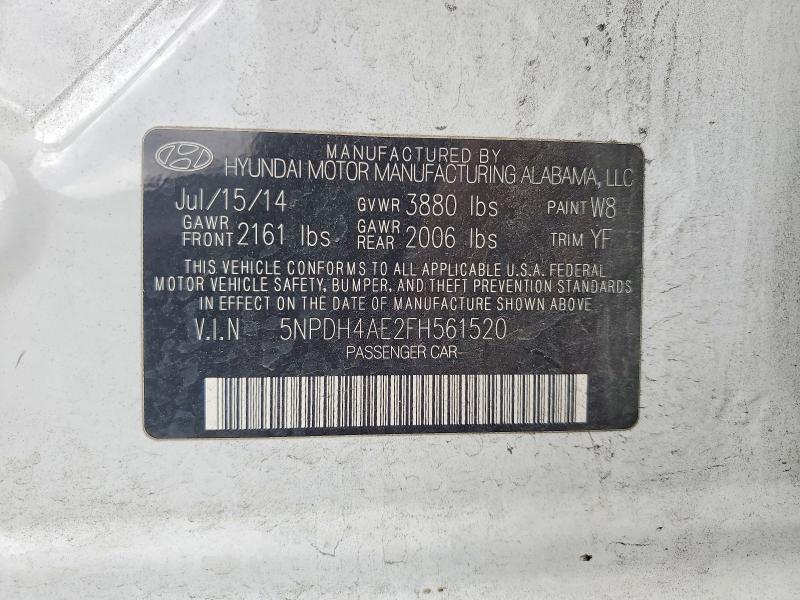 2015 Hyundai Elantra მანქანა იყიდება აუქციონზე, vin: 5NPDH4AE2FH561520, აუქციონის ნომერი: 52192196