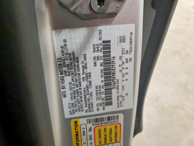 Продажа на аукционе авто 2014 Ford Fusion, vin: 3FA6P0K98ER292916, номер лота: 52338006