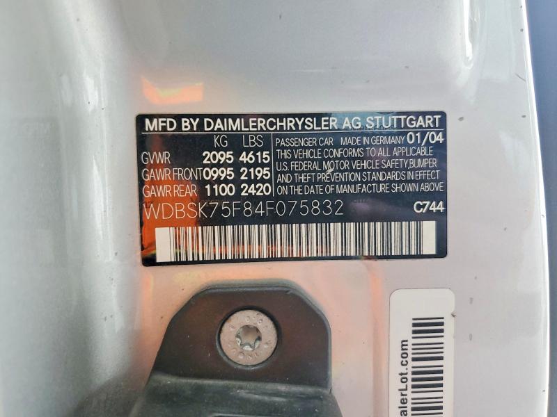 2004 Mercedes-benz Sl მანქანა იყიდება აუქციონზე, vin: WDBSK75F84F075832, აუქციონის ნომერი: 52189786