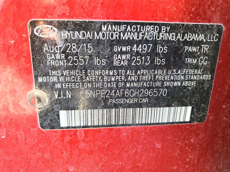 Aukcja sprzedaży 2016 Hyundai Sonata, vin: 5NPE24AF6GH296570, numer aukcji: 54551726