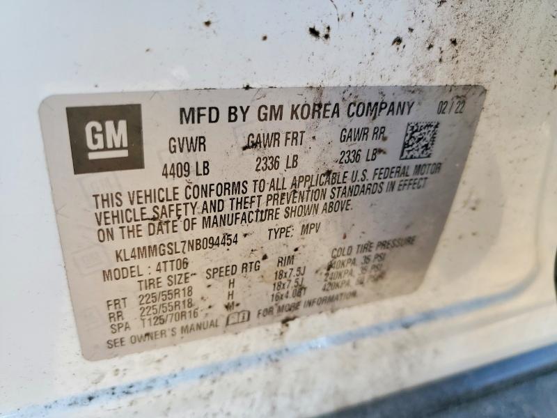 51722796 :رقم المزاد ، KL4MMGSL7NB094454 vin ، 2022 Buick Encore Gx مزاد بيع