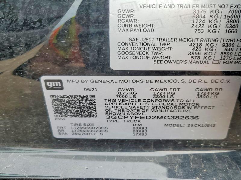 2021 Chevrolet Silverado მანქანა იყიდება აუქციონზე, vin: 3GCPYFED2MG382636, აუქციონის ნომერი: 54124956