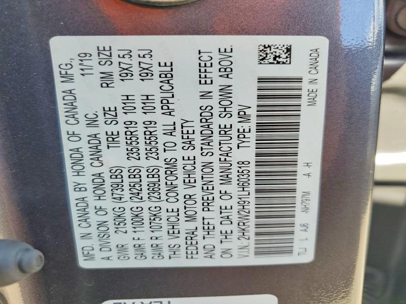 54207326 :رقم المزاد ، 2HKRW2H91LH603518 vin ، 2020 Honda Cr-v مزاد بيع