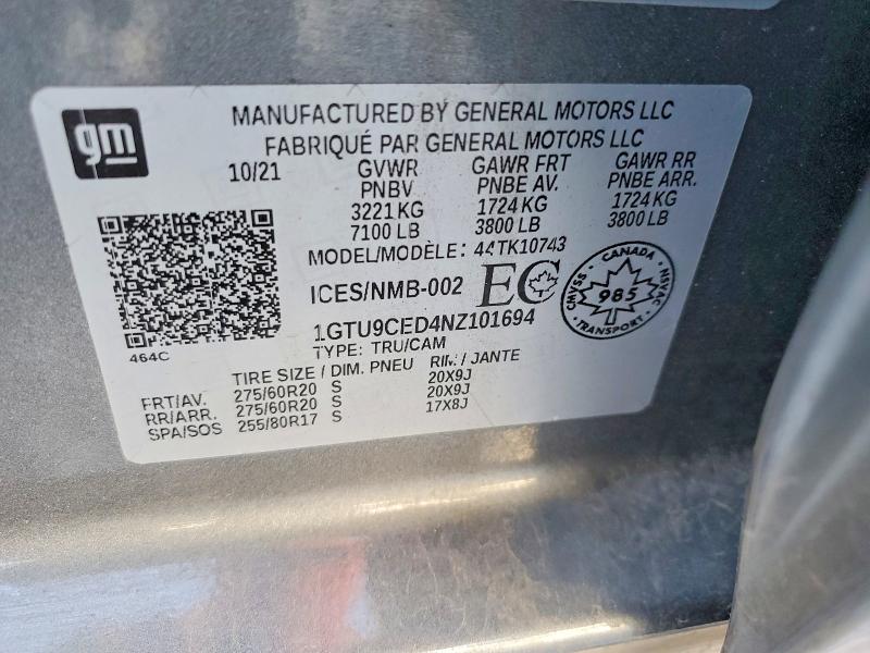 Продажа на аукционе авто 2022 Gmc Sierra Limited, vin: 1GTU9CED4NZ101694, номер лота: 51986176