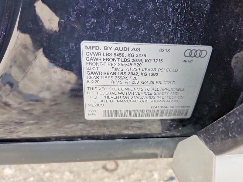 2018 Audi Q5 მანქანა იყიდება აუქციონზე, vin: WA1BNAFY4J2138296, აუქციონის ნომერი: 52549296
