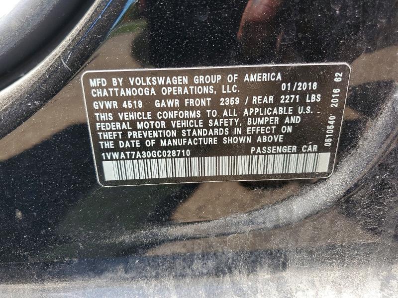 Aukcja sprzedaży 2016 Volkswagen Passat, vin: 1VWAT7A30GC028710, numer aukcji: 53935966