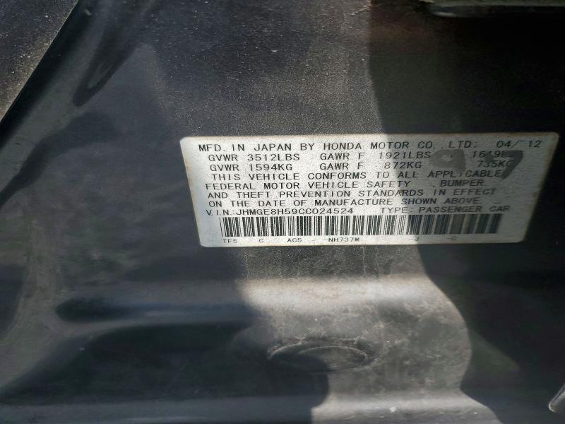 2012 Honda Fit მანქანა იყიდება აუქციონზე, vin: JHMGE8H59CC024524, აუქციონის ნომერი: 52817486