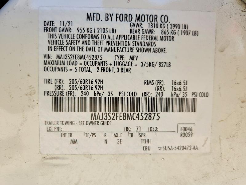 Продаж на аукціоні авто 2021 Ford Ecosport, vin: MAJ3S2FE8MC452875, номер лоту: 54318066