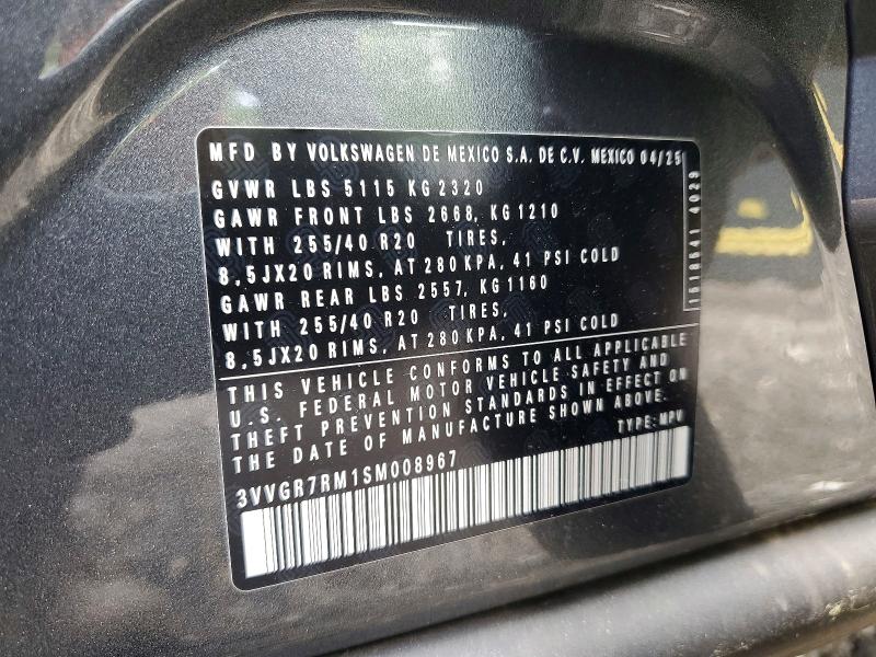 Продажа на аукционе авто 2025 Volkswagen Tiguan, vin: 3VVGR7RM1SM008967, номер лота: 53628016
