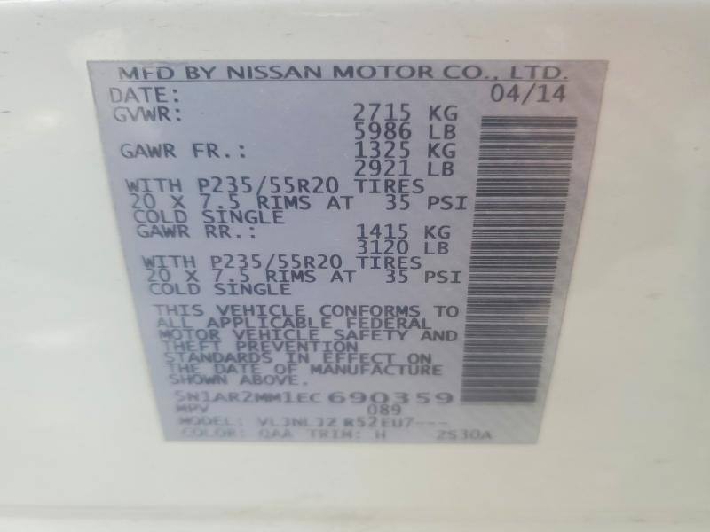 Aukcja sprzedaży 2014 Nissan Pathfinder, vin: 5N1AR2MM1EC690359, numer aukcji: 52243606