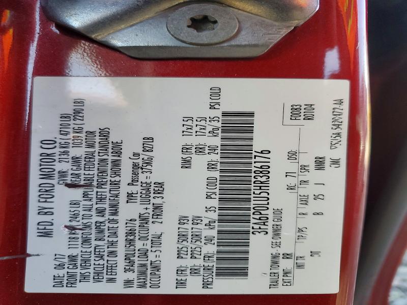 52414126 :رقم المزاد ، 3FA6P0LU5HR386176 vin ، 2017 Ford Fusion مزاد بيع