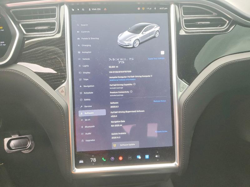 2017 Tesla Model S მანქანა იყიდება აუქციონზე, vin: 5YJSA1E1XHF197009, აუქციონის ნომერი: 52266066
