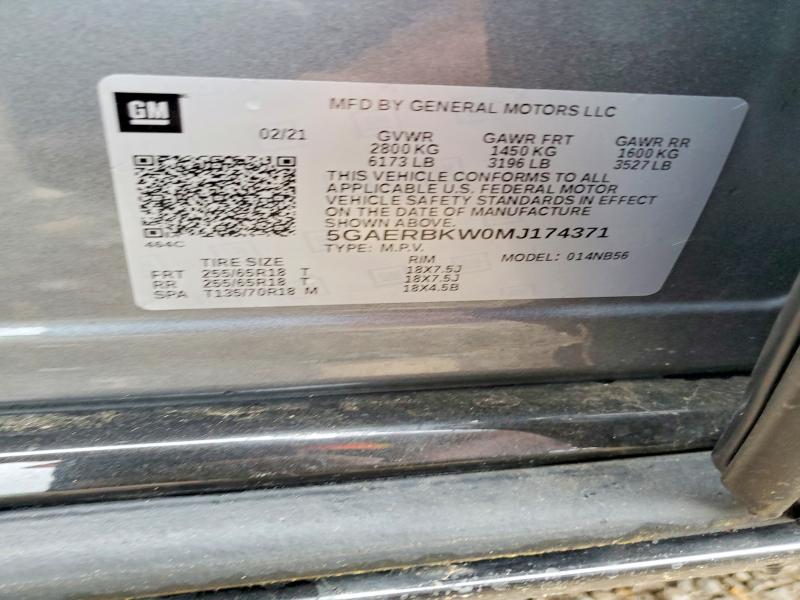 53075676 :رقم المزاد ، 5GAERBKW0MJ174371 vin ، 2021 Buick Enclave مزاد بيع