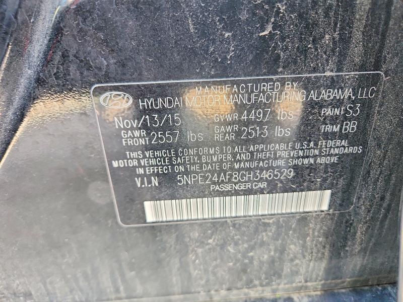 53430546 :رقم المزاد ، 5NPE24AF8GH346529 vin ، 2016 Hyundai Sonata مزاد بيع