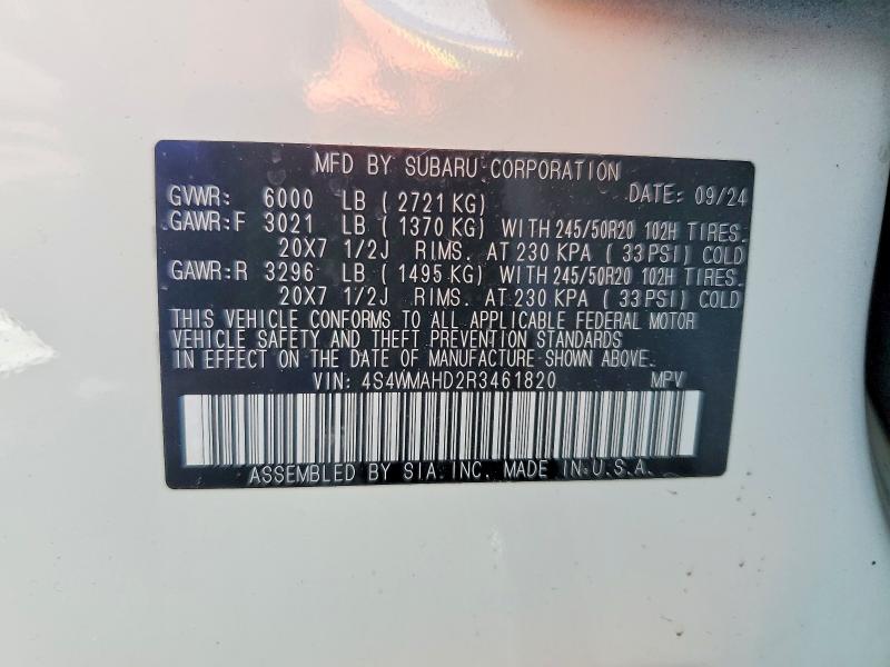 51430806 :رقم المزاد ، 4S4WMAHD2R3461820 vin ، 2024 Subaru Ascent مزاد بيع