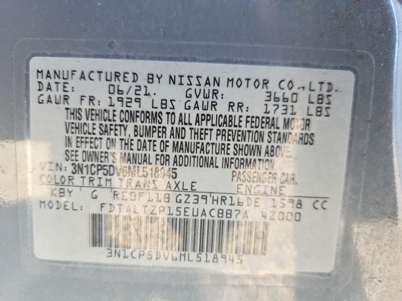 Продажа на аукционе авто 2021 Nissan Kicks, vin: 3N1CP5DV6ML518945, номер лота: 54334476
