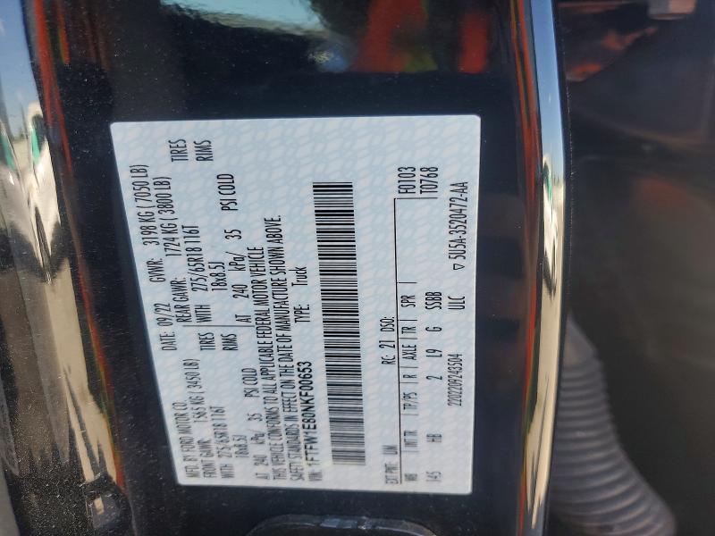 2022 Ford F150 მანქანა იყიდება აუქციონზე, vin: 1FTFW1E80NKF00653, აუქციონის ნომერი: 53799896