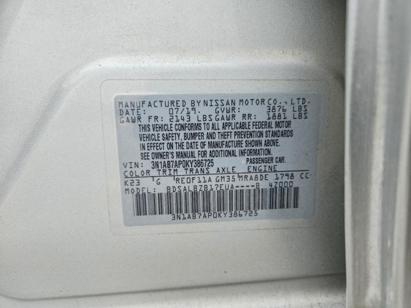 Aukcja sprzedaży 2019 Nissan Sentra, vin: 3N1AB7AP0KY386725, numer aukcji: 54814656