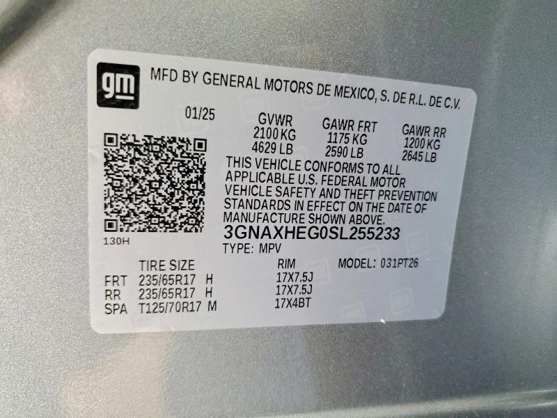 54791296 :رقم المزاد ، 3GNAXHEG0SL255233 vin ، 2025 Chevrolet Equinox مزاد بيع