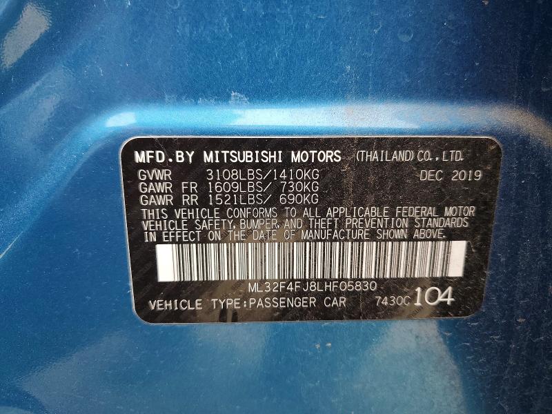 52767526 :رقم المزاد ، ML32F4FJ8LHF05830 vin ، 2020 Mitsubishi Mirage مزاد بيع