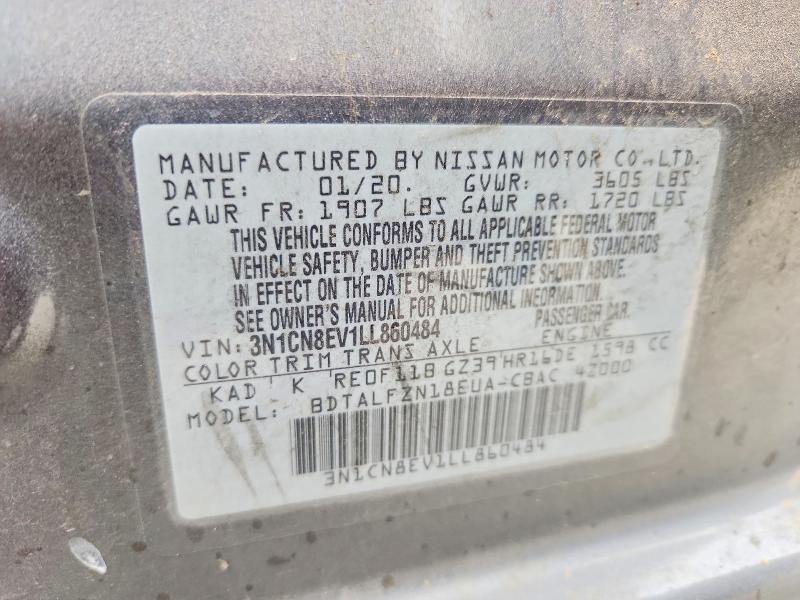 2020 Nissan Versa მანქანა იყიდება აუქციონზე, vin: 3N1CN8EV1LL860484, აუქციონის ნომერი: 52697756