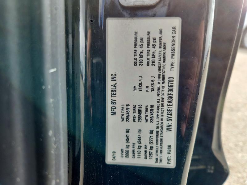52390906 :رقم المزاد ، 5YJ3E1EA8KF306700 vin ، 2019 Tesla Model 3 مزاد بيع