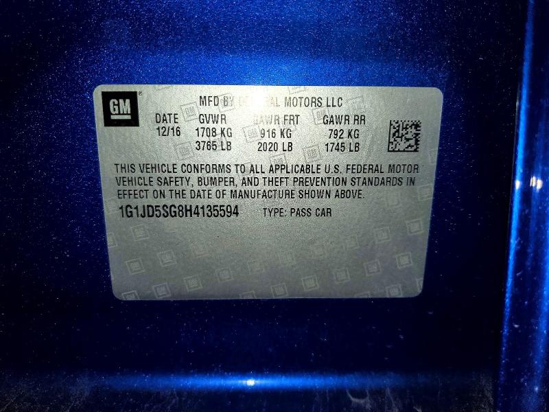 Продаж на аукціоні авто 2017 Chevrolet Sonic, vin: 1G1JD5SG8H4135594, номер лоту: 54691366