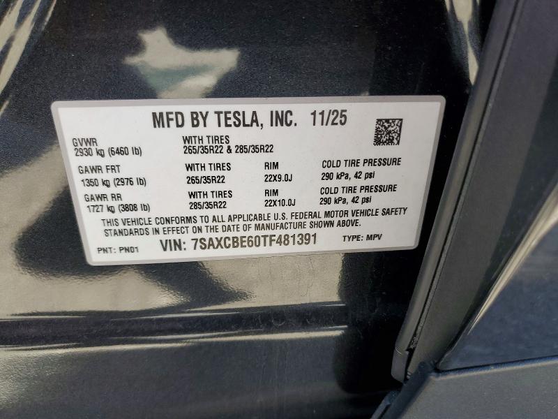 52935996 :رقم المزاد ، 7SAXCBE60TF481391 vin ، 2026 Tesla Model X مزاد بيع