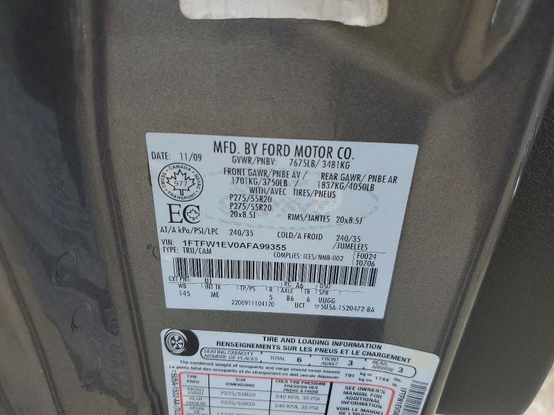 Продаж на аукціоні авто 2010 Ford F150, vin: 1FTFW1EV0AFA99355, номер лоту: 54734136