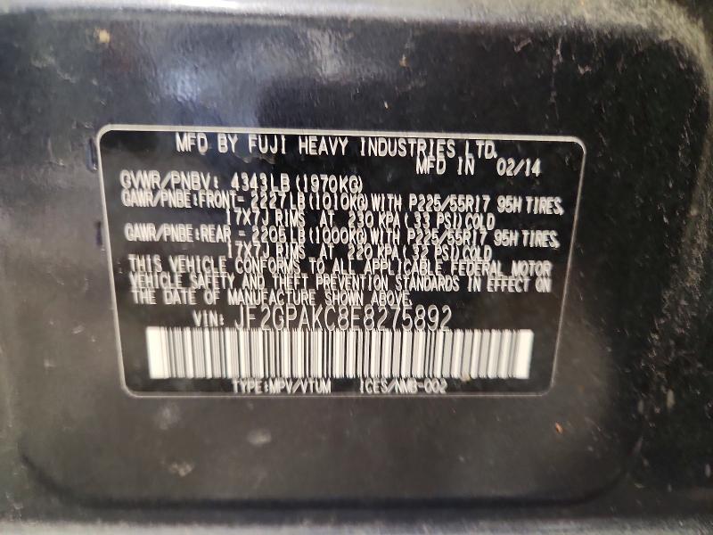 Aukcja sprzedaży 2014 Subaru Xv Crosstrek, vin: JF2GPAKC8E8275892, numer aukcji: 53901926