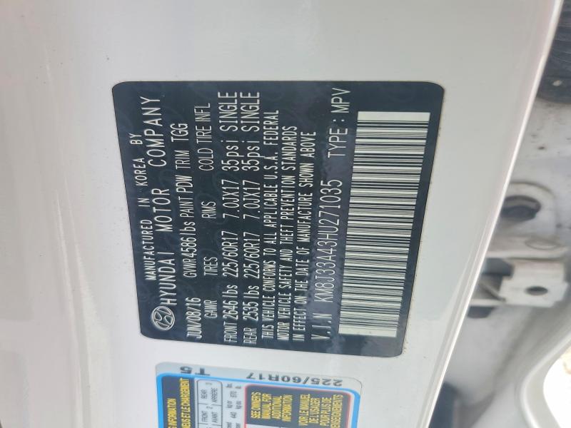 Продаж на аукціоні авто 2017 Hyundai Tucson, vin: KM8J33A43HU271035, номер лоту: 53765356